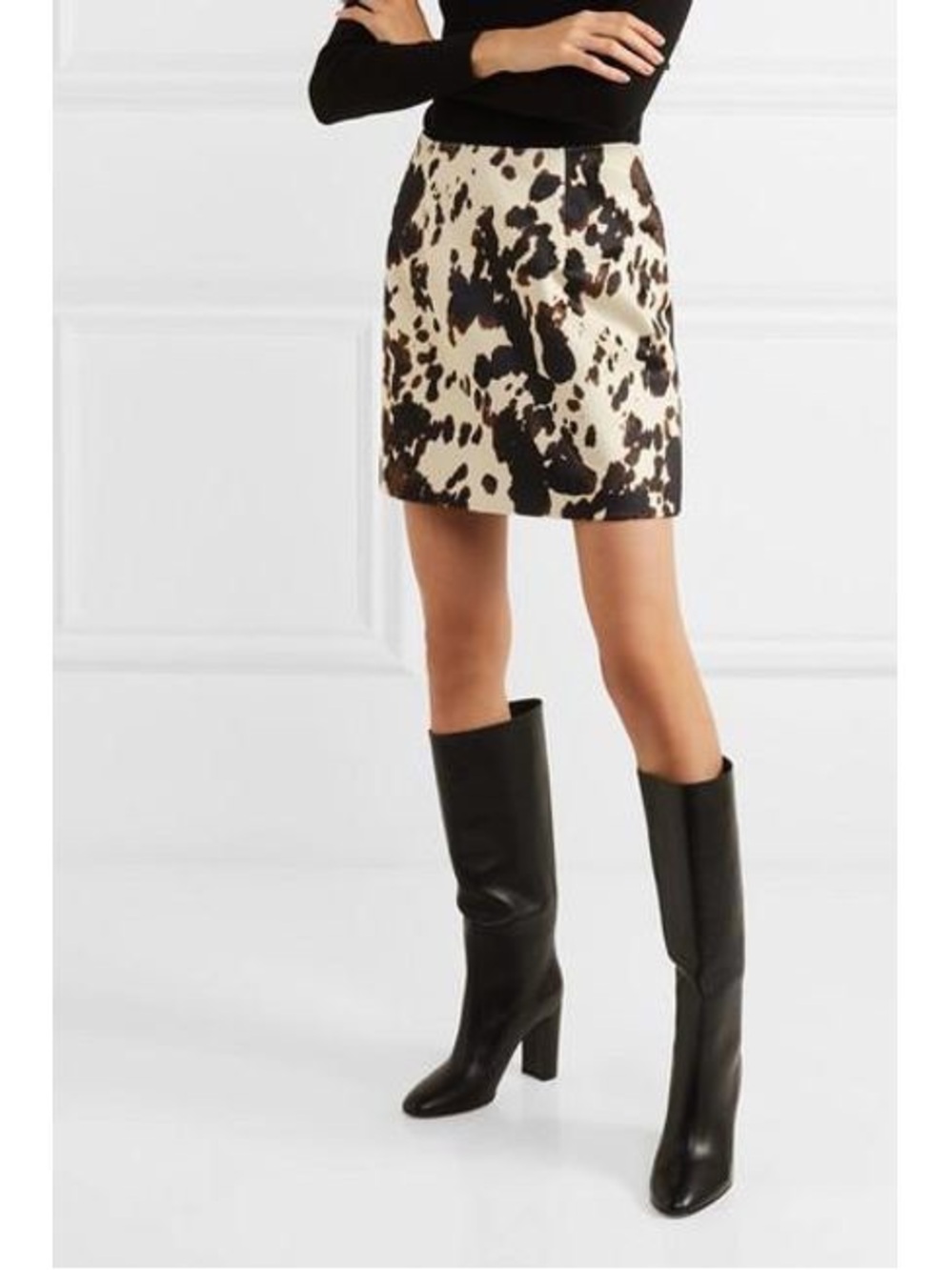 Alexa Chung Furry Cow Print Mini Skirt